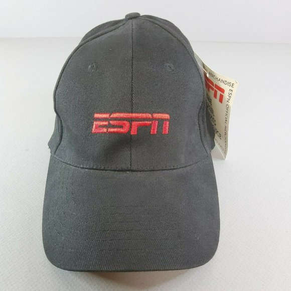 ESPN Logo Black Red Back Baseball Cap Hat NWT One Size Fits Most - Picture 1 of 9